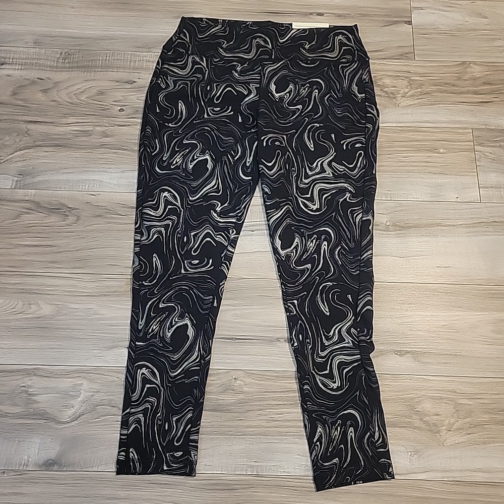 Soft Surroundings 10P-12P  Leggings Black Metallic Swirl High Waist‎ NEW